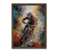 Artery8 Mountain Biker Paint Splat Action Shot Portrait Artwork Framed Wall Art Print 18X24 Inch