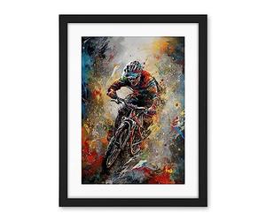 Artery8 Mountain Biker Paint Splat Action Shot Portrait Artwork Framed Wall Art Print 18X24 Inch