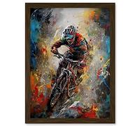 Artery8 Mountain Biker Paint Splat Action Shot Portrait Artwork Framed Wall Art Print A4