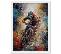 Artery8 Mountain Biker Paint Splat Action Shot Portrait Artwork Framed Wall Art Print A4
