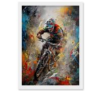 Artery8 Mountain Biker Paint Splat Action Shot Portrait Artwork Framed Wall Art Print A4