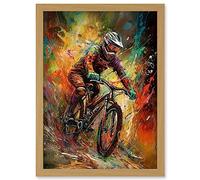 Artery8 Mountain Biker Paint Splat Portrait Action Shot Artwork Framed Wall Art Print A4