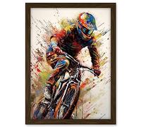 Artery8 Mountain Biker Portrait Splat Paint Action Shot Artwork Framed A3 Wall Art Print