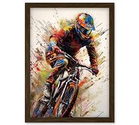 Artery8 Mountain Biker Portrait Splat Paint Action Shot Artwork Framed Wall Art Print A4