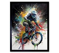 Artery8 Mountain Biking Extreme Sport Paint Splat Portrait Art Print Framed Poster Wall Decor 12x16 inch