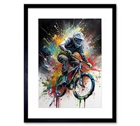 Artery8 Mountain Biking Extreme Sport Paint Splat Portrait Artwork Framed Wall Art Print 12X16 Inch