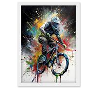 Artery8 Mountain Biking Extreme Sport Paint Splat Portrait Artwork Framed Wall Art Print A4