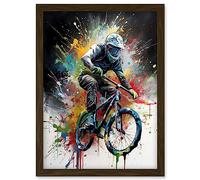 Artery8 Mountain Biking Extreme Sport Paint Splat Portrait Artwork Framed Wall Art Print A4