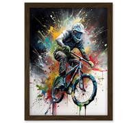 Artery8 Mountain Biking Extreme Sport Paint Splat Portrait Artwork Framed Wall Art Print A4 in Brown Artery8 Brown