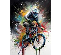 Artery8 Mountain Biking Extreme Sport Paint Splat Portrait Large Wall Art Poster Print Thick Paper 18X24 Inch