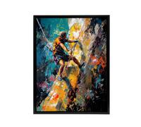 Artery8 Mountain Cliff Rock Climber Colourful Framed Canvas Wall Art Print | Size: W24" x H32" Artery8 Multicolor W24" x H32"