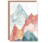 Artery8 Greeting Card Mountain Climber Hiking Landscape Watercolour Blank For All Him Or Her Art Birthday Card