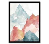 Artery8 Mountain Climber Hiking Landscape Watercolour Framed Art Print | Size: A4 Artery8 Multicolor A4