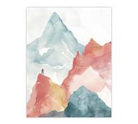Artery8 Mountain Climber Hiking Landscape Watercolour Living Room Extra Large XL Wall Art Poster Print
