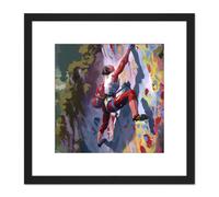 Artery8 Mountain Climber on Rocky Cliff Side Modern Oil Painting Square Wooden Framed Wall Art Print Picture 8X8 Inch in Black Artery8 Black
