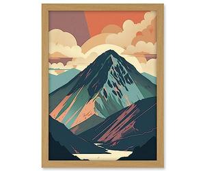 Artery8 Mountain Hill Sunrise Boho Landscape Illustration Artwork Framed A3 Wall Art Print