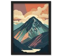 Artery8 Mountain Hill Sunrise Boho Landscape Illustration Artwork Framed Wall Art Print A4