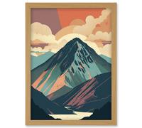 Artery8 Mountain Hill Sunrise Boho Landscape Illustration Artwork Framed Wall Art Print A4