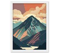Artery8 Mountain Hill Sunrise Boho Landscape Illustration Artwork Framed Wall Art Print A4