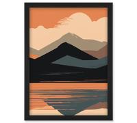 Artery8 Mountain Hills Reflection in Lake Boho Landscape Artwork Framed Wall Art Print A4 in Black Artery8 Black