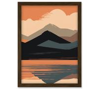 Artery8 Mountain Hills Reflection in Lake Boho Landscape Artwork Framed Wall Art Print A4 in Brown Artery8 Brown