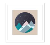 Artery8 Mountain Landscape At Night Stars Abstract Circle Painting Square Wooden Framed Wall Art Print Picture 8X8 Inch in White Artery8 White