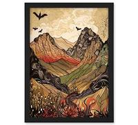 Artery8 Mountain Landscape Multicoloured Pattern Linocut Artwork Framed A3 Wall Art Print