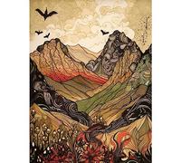 Artery8 Mountain Landscape Multicoloured Pattern Linocut Large Wall Art Poster Print Thick Paper 18X24 Inch