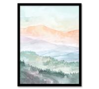 Artery8 Mountain Mist Forest Landscape Hiking Watercolour Living Room Artwork Framed Wall Art Print 18X24 Inch