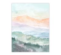 Artery8 Mountain Mist Forest Landscape Hiking Watercolour Wall Art Print | Size: W12" x H16" Artery8 Multicolor W12" x H16"