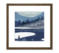 Artery8 Mountain Pine Forest Winter Wonderland Lake Watercolour Square Wooden Framed Wall Art Print Picture 8X8 Inch in Brown Artery8 Brown