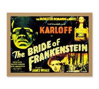Movie Film Sequel Bride Frankenstein Karloff Whale Horror Artwork Framed Wall Art Print A4 Artery8 Light Oak One Size