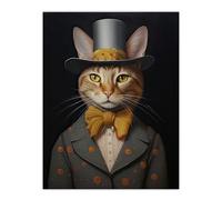 Artery8 Mr Buttons Oil Painting Tan Grey Cream Elegant Cat Portrait with Bow Tie and Top Hat Large Wall Art Poster Print Thick Paper 18X24 Inch