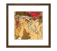 Artery8 Mucha Salon des Cent Art Nouveau 8X8 Inch Square Wooden Framed Wall Art Print Picture with Mount in Brown Artery8 Brown