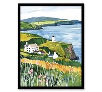 Artery8 Mull of Kintyre Lighthouse Coastal Scotland Framed Wall Art in Green | Size: A4 Artery8 Green A4