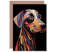 Artery8 Multicoloured Dog Patterned Tribal Art for Him or Her Man Woman Birthday Thank You Congratulations Blank Art Greeting Card