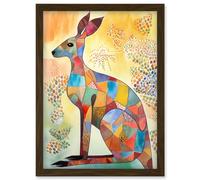 Artery8 Multicoloured Kangaroo Folk Art Watercolour Painting Artwork Framed Wall Art Print A4 in Brown Artery8 Brown