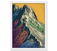 Artery8 Multicoloured Mountain Range Peaks Pop Art Linocut Artwork Framed A3 Wall Art Print