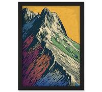 Artery8 Multicoloured Mountain Range Peaks Pop Art Linocut Artwork Framed A3 Wall Art Print