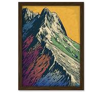 Artery8 Multicoloured Mountain Range Peaks Pop Art Linocut Artwork Framed A3 Wall Art Print