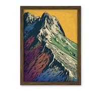 Artery8 Multicoloured Mountain Range Peaks Pop Art Linocut Artwork Framed Wall Art Print 18X24 Inch