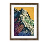 Artery8 Multicoloured Mountain Range Peaks Pop Art Linocut Artwork Framed Wall Art Print 18X24 Inch