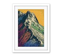 Artery8 Multicoloured Mountain Range Peaks Pop Art Linocut Artwork Framed Wall Art Print 18X24 Inch