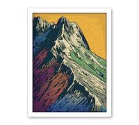 Artery8 Multicoloured Mountain Range Peaks Pop Art Linocut Artwork Framed Wall Art Print 18X24 Inch