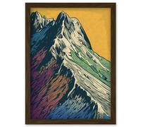 Artery8 Multicoloured Mountain Range Peaks Pop Art Linocut Artwork Framed Wall Art Print A4