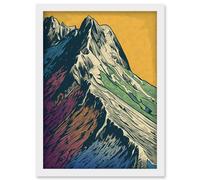 Artery8 Multicoloured Mountain Range Peaks Pop Art Linocut Artwork Framed Wall Art Print A4