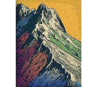 Artery8 Multicoloured Mountain Range Peaks Pop Art Linocut Extra Large XL Wall Art Poster Print