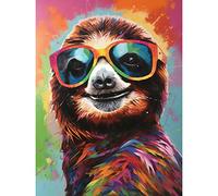 Artery8 Multicoloured Smiling Sloth Wearing Sunglasses Art Print Canvas Premium Wall Decor Poster Mural
