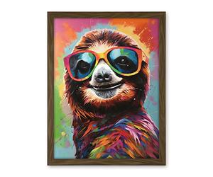 Artery8 Multicoloured Smiling Sloth Wearing Sunglasses Artwork Framed Wall Art Print 18X24 Inch