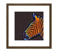 Artery8 Multicoloured Zebra Head Animal Photo Illustration 8X8 Inch Square Wooden Framed Wall Art Print Picture with Mount in Brown Artery8 Brown